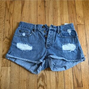Amuse Society Button-Front Distressed Denim Shorts - Blue